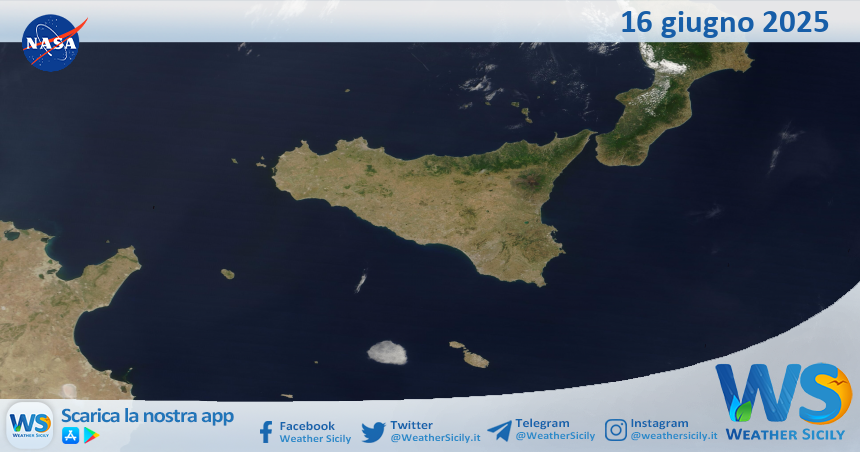 Meteo Sicilia: immagine satellitare Nasa di lunedì 16 giugno 2025