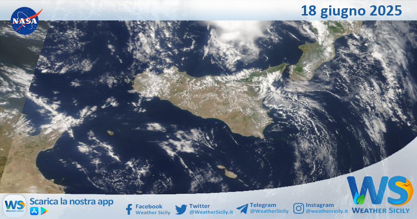 Meteo Sicilia: immagine satellitare Nasa di mercoledì 18 giugno 2025
