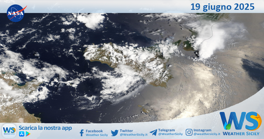 Meteo Sicilia: immagine satellitare Nasa di giovedì 19 giugno 2025