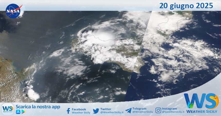 Meteo Sicilia: immagine satellitare Nasa di venerdì 20 giugno 2025