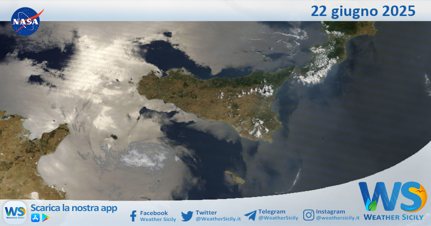 Meteo Sicilia: immagine satellitare Nasa di domenica 22 giugno 2025