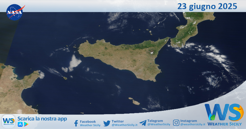 Meteo Sicilia: immagine satellitare Nasa di lunedì 23 giugno 2025