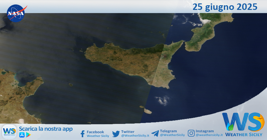 Meteo Sicilia: immagine satellitare Nasa di mercoledì 25 giugno 2025