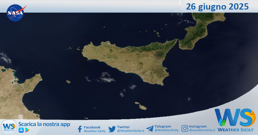 Meteo Sicilia: immagine satellitare Nasa di giovedì 26 giugno 2025