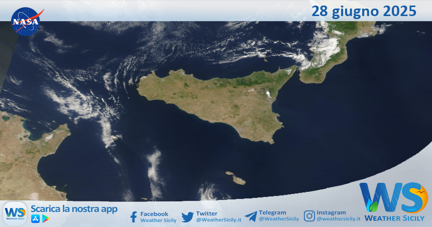 Meteo Sicilia: immagine satellitare Nasa di sabato 28 giugno 2025