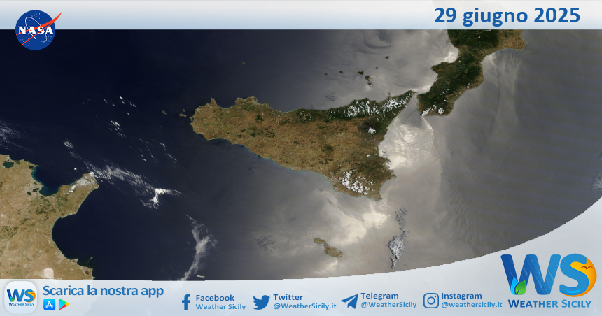 Meteo Sicilia: immagine satellitare Nasa di domenica 29 giugno 2025