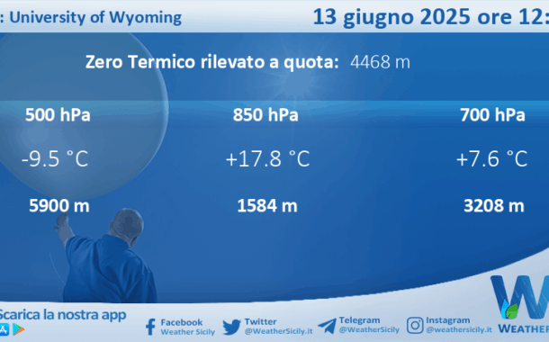 Meteo Sicilia: Radiosondaggio Trapani Birgi di venerdì 13 giugno 2025 ore 12:00