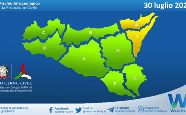 Meteo Sicilia: bollettino di allerta meteo per domani, mercoledì 30 luglio 2025