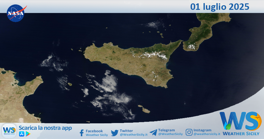 Meteo Sicilia: immagine satellitare Nasa di martedì 01 luglio 2025