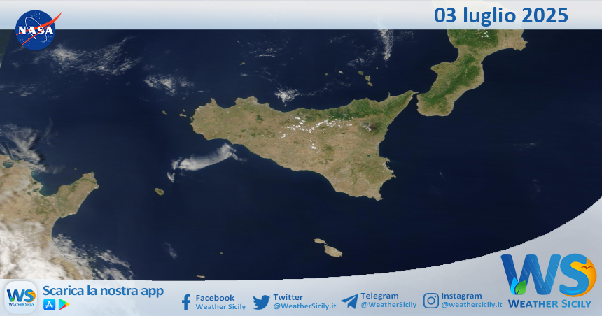 Meteo Sicilia: immagine satellitare Nasa di giovedì 03 luglio 2025