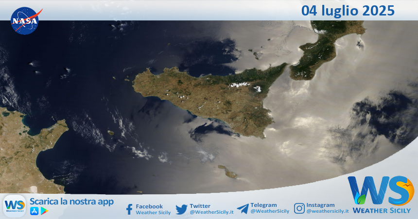 Meteo Sicilia: immagine satellitare Nasa di venerdì 04 luglio 2025