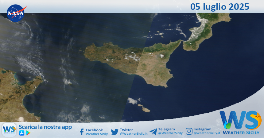 Meteo Sicilia: immagine satellitare Nasa di sabato 05 luglio 2025