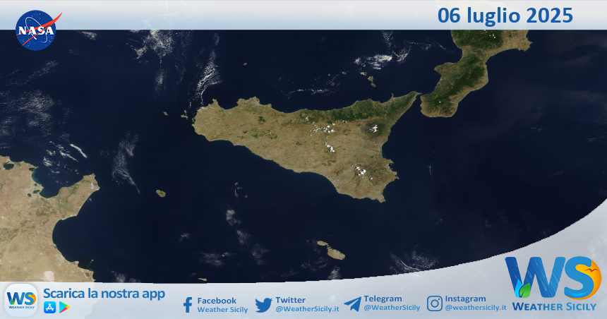 Meteo Sicilia: immagine satellitare Nasa di domenica 06 luglio 2025
