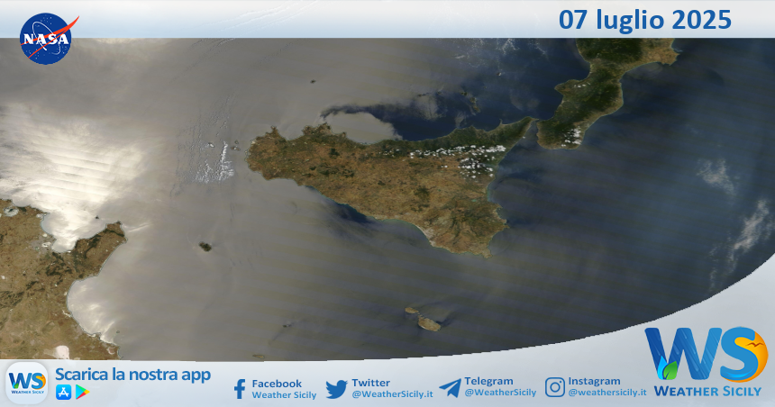 Meteo Sicilia: immagine satellitare Nasa di lunedì 07 luglio 2025