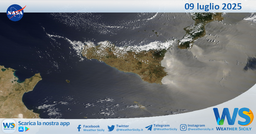 Meteo Sicilia: immagine satellitare Nasa di mercoledì 09 luglio 2025