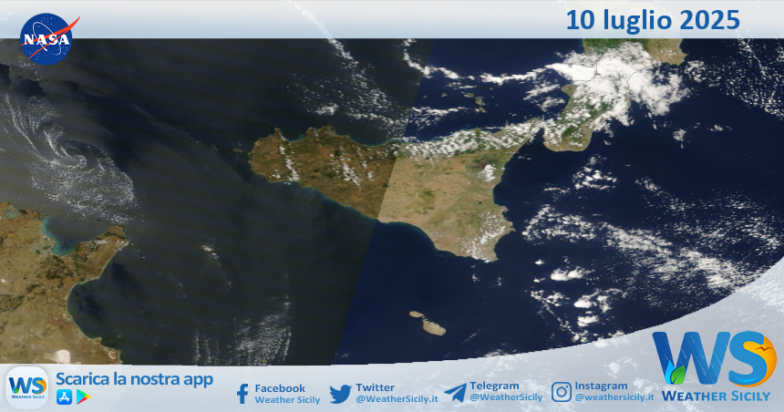 Meteo Sicilia: immagine satellitare Nasa di giovedì 10 luglio 2025