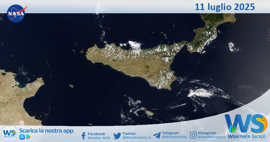 Meteo Sicilia: immagine satellitare Nasa di venerdì 11 luglio 2025