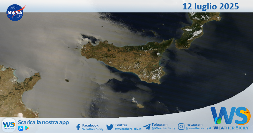 Meteo Sicilia: immagine satellitare Nasa di sabato 12 luglio 2025