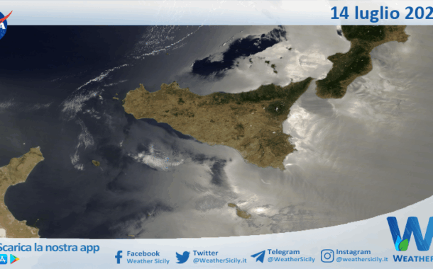 Meteo Sicilia: immagine satellitare Nasa di lunedì 14 luglio 2025