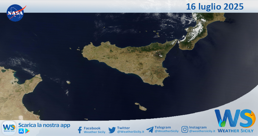 Meteo Sicilia: immagine satellitare Nasa di mercoledì 16 luglio 2025