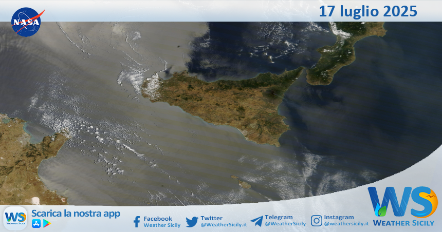 Meteo Sicilia: immagine satellitare Nasa di giovedì 17 luglio 2025