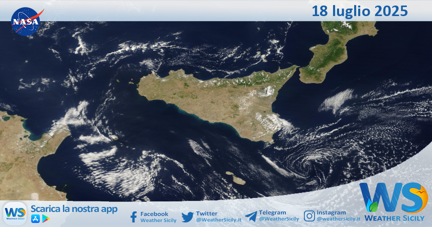 Meteo Sicilia: immagine satellitare Nasa di venerdì 18 luglio 2025