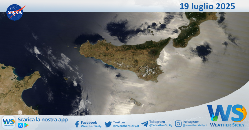 Meteo Sicilia: immagine satellitare Nasa di sabato 19 luglio 2025