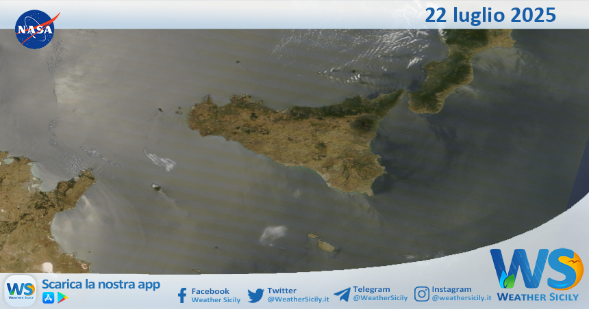 Meteo Sicilia: immagine satellitare Nasa di martedì 22 luglio 2025