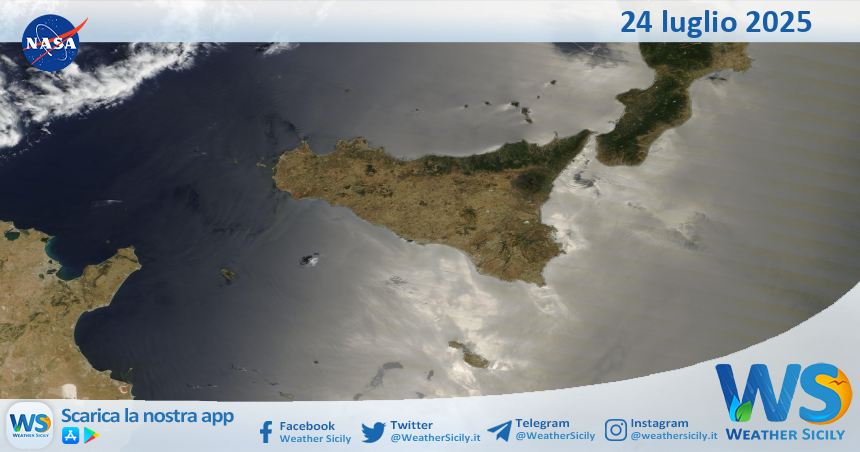 Meteo Sicilia: immagine satellitare Nasa di giovedì 24 luglio 2025