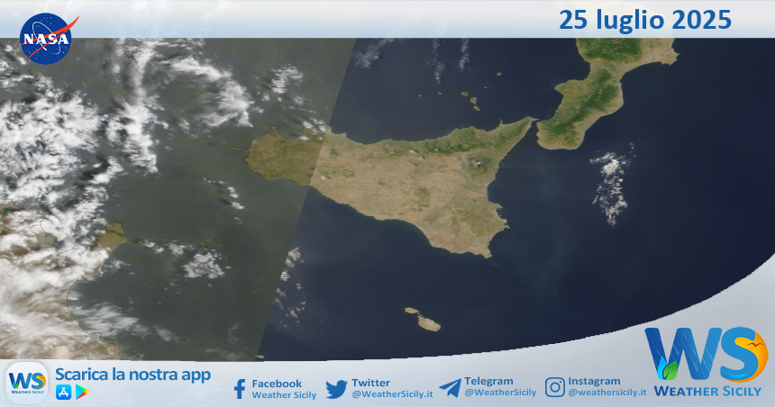 Meteo Sicilia: immagine satellitare Nasa di venerdì 25 luglio 2025