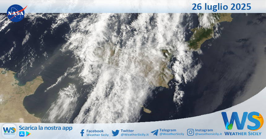 Meteo Sicilia: immagine satellitare Nasa di sabato 26 luglio 2025
