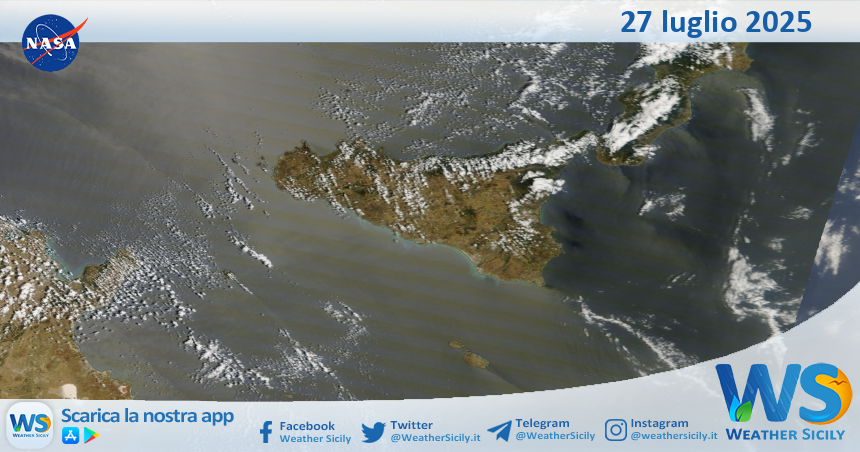 Meteo Sicilia: immagine satellitare Nasa di domenica 27 luglio 2025