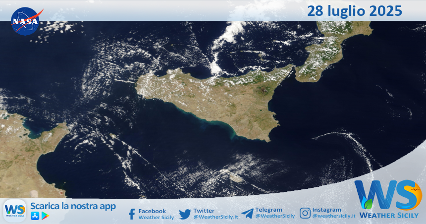 Meteo Sicilia: immagine satellitare Nasa di lunedì 28 luglio 2025