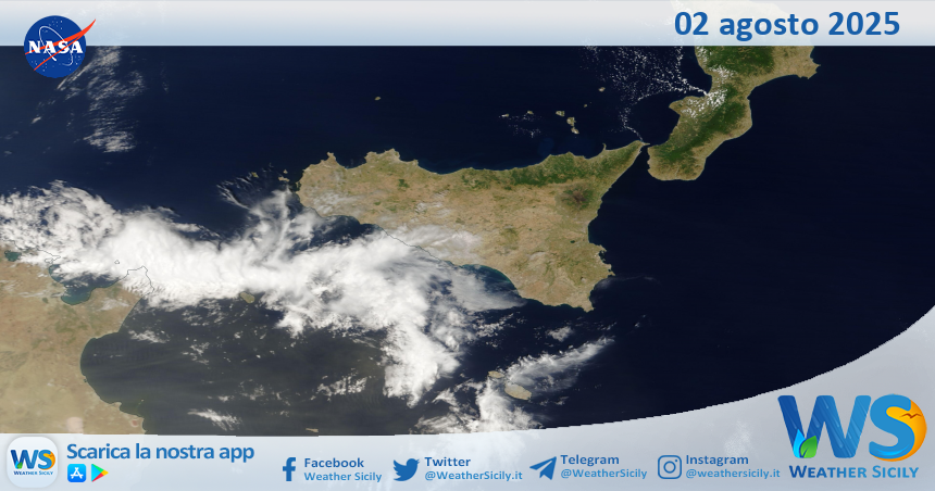 Meteo Sicilia: immagine satellitare Nasa di sabato 02 agosto 2025