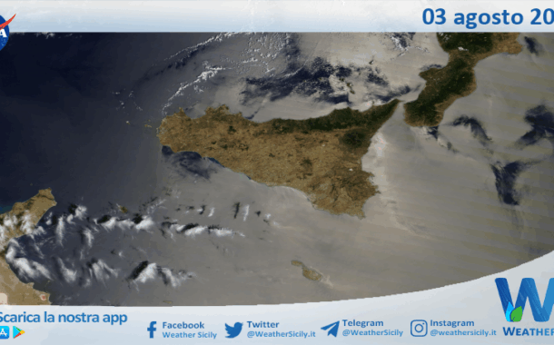 Meteo Sicilia: immagine satellitare Nasa di domenica 03 agosto 2025