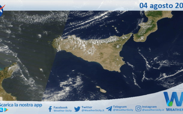 Meteo Sicilia: immagine satellitare Nasa di lunedì 04 agosto 2025