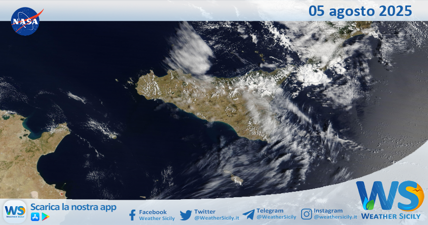 Meteo Sicilia: immagine satellitare Nasa di martedì 05 agosto 2025