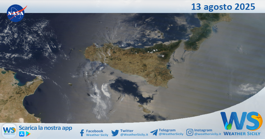Meteo Sicilia: immagine satellitare Nasa di mercoledì 13 agosto 2025