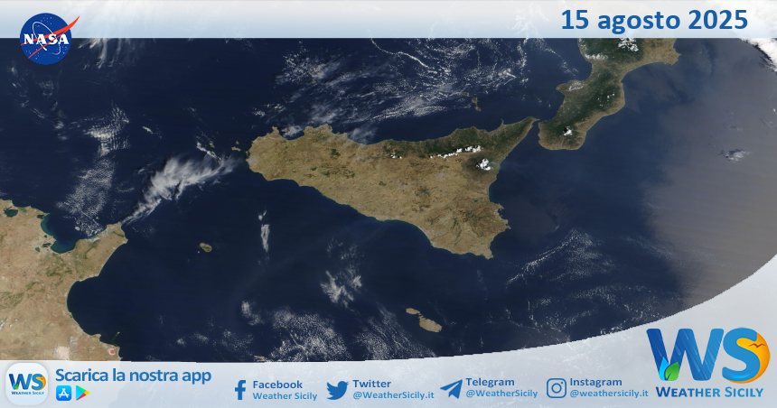 Meteo Sicilia: immagine satellitare Nasa di venerdì 15 agosto 2025
