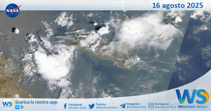 Meteo Sicilia: immagine satellitare Nasa di sabato 16 agosto 2025