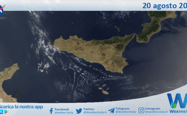 Meteo Sicilia: immagine satellitare Nasa di mercoledì 20 agosto 2025