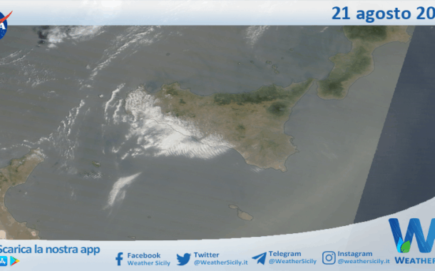 Meteo Sicilia: immagine satellitare Nasa di giovedì 21 agosto 2025