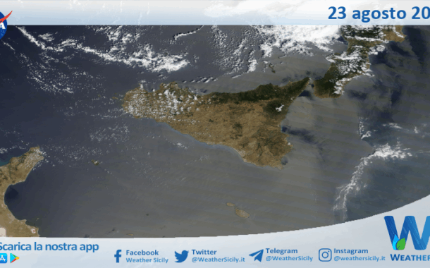 Meteo Sicilia: immagine satellitare Nasa di sabato 23 agosto 2025