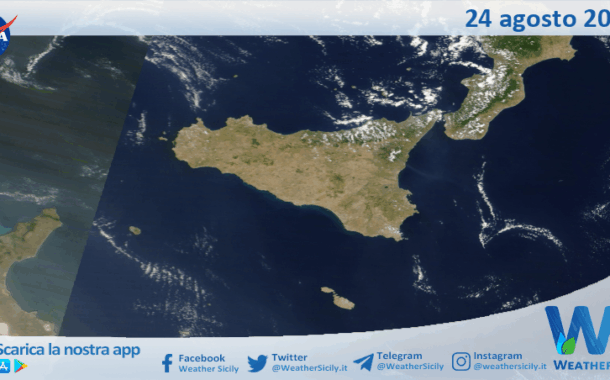 Meteo Sicilia: immagine satellitare Nasa di domenica 24 agosto 2025