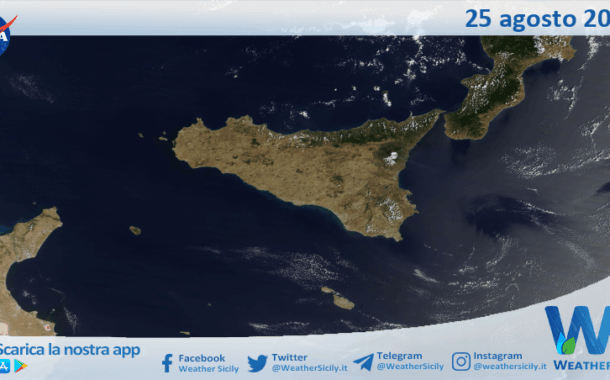 Meteo Sicilia: immagine satellitare Nasa di lunedì 25 agosto 2025
