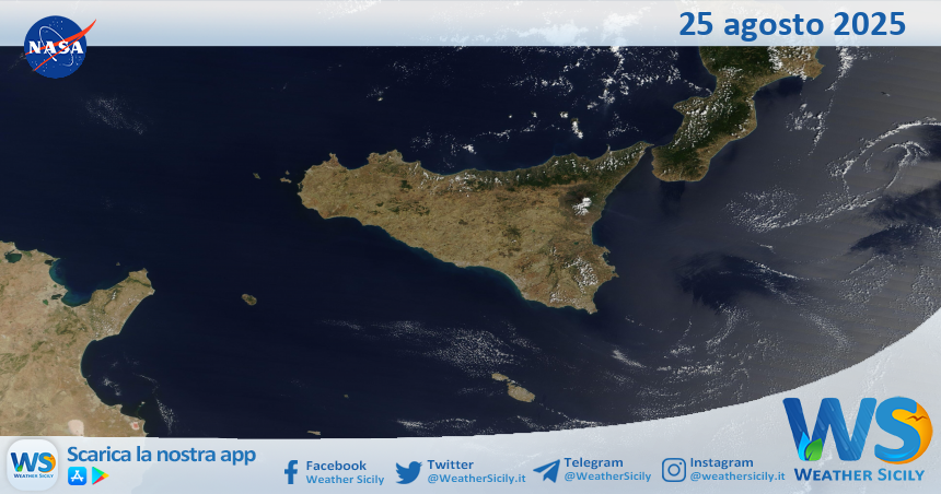 Meteo Sicilia: immagine satellitare Nasa di lunedì 25 agosto 2025