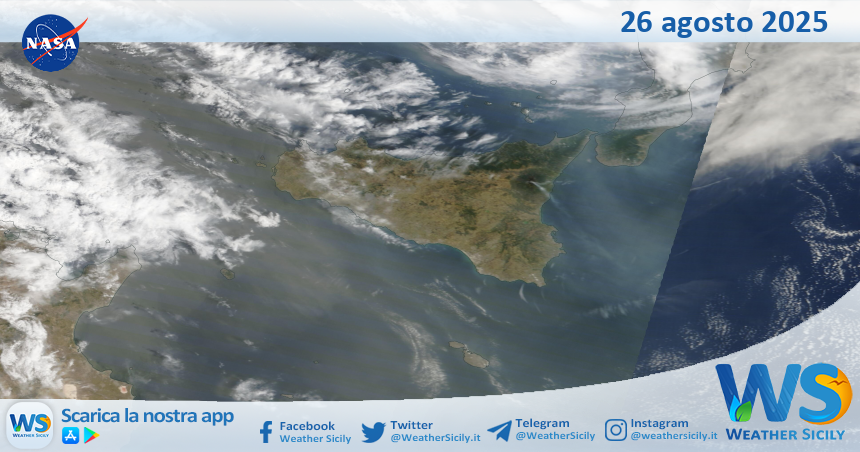 Meteo Sicilia: immagine satellitare Nasa di martedì 26 agosto 2025