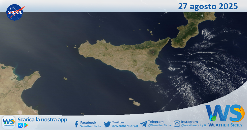 Meteo Sicilia: immagine satellitare Nasa di mercoledì 27 agosto 2025