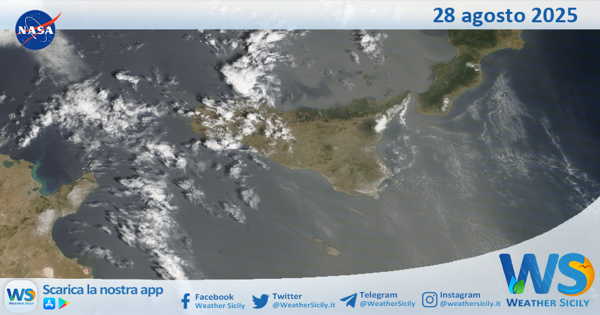 Meteo Sicilia: immagine satellitare Nasa di giovedì 28 agosto 2025