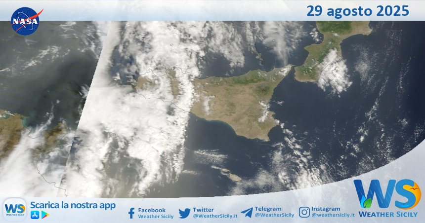 Meteo Sicilia: immagine satellitare Nasa di venerdì 29 agosto 2025
